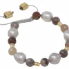 Agate and Pearl Beaded Pull Bracelet