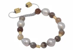 Agate and Pearl Beaded Pull Bracelet