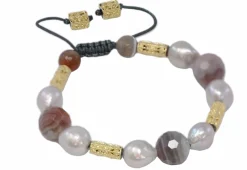 Agate and Pearl Beaded Pull Bracelet