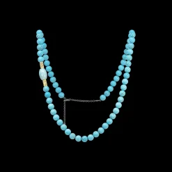 32" ARTIFACT AGATE AND TURQUOISE BEADED NECKLACE