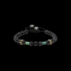 ARTIFACT BEADED PULL BRACELET WITH BLACK TOURMALINE AND SAPPHIRE