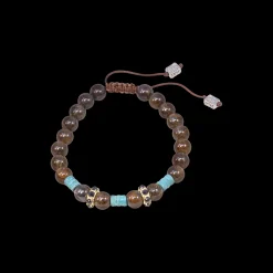 ARTIFACT BEADED PULL BRACELET WITH BRONZITE AND BLACK SAPPHIRE