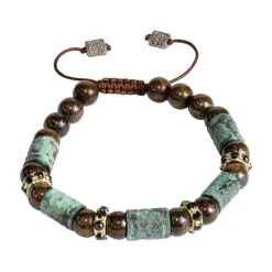 ARTIFACT BEADED PULL BRACELET WITH BRONZITE AND TEAL PATINA