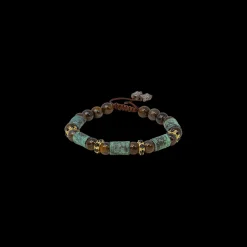 ARTIFACT BEADED PULL BRACELET WITH BRONZITE AND TEAL PATINA