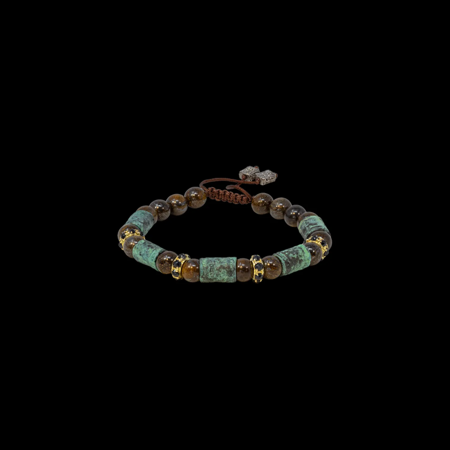ARTIFACT BEADED PULL BRACELET WITH BRONZITE AND TEAL PATINA