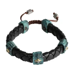 ARTIFACT BLACK LEATHER BRACELET WITH TEAL PATINA