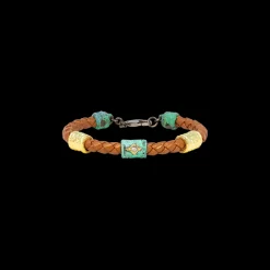 ARTIFACT BROWN LEATHER BRACELET WITH GOLD AND TEAL PATINA DETAILS