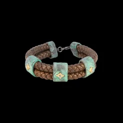 ARTIFACT BROWN LEATHER BRACELET WITH TEAL PATINA