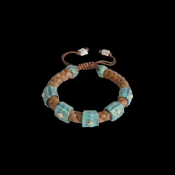 ARTIFACT BROWN LEATHER BRACELET WITH GOLD CRIVELLI AND TEAL PATINA DETAILS