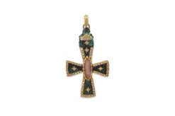 ARTIFACT CROSS IN TEAL PATINA WITH MARQUIS QUARTZ AND WHITE DIAMONDS ENHANCER