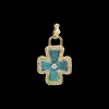 ARTIFACT ROUNDED CROSS ENHANCER WITH WHITE DIAMONDS AND TEAL PATINA