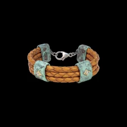 ARTIFACT  TEAL PATINA AND BROWN LEATHER BRACELET