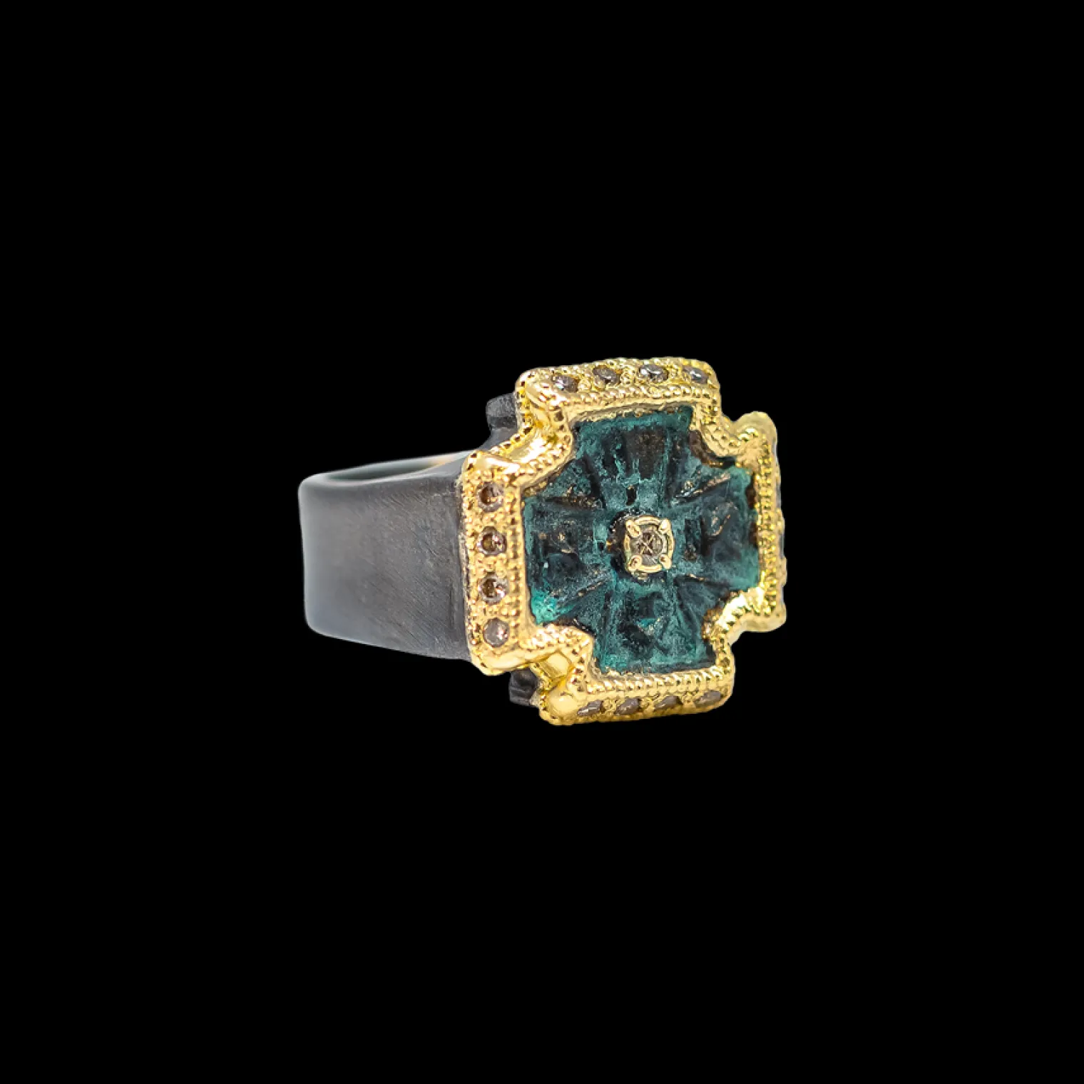 ARTIFACT TEAL PATINA CROSS STATEMENT RING