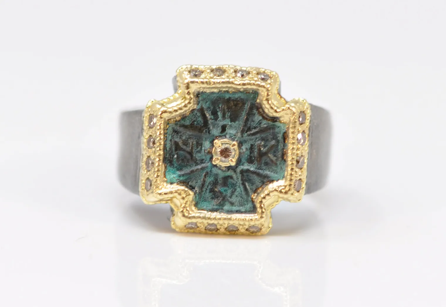 ARTIFACT TEAL PATINA CROSS STATEMENT RING