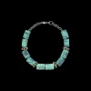 ARTIFACT  TEAL PATINA CYLINDER BEADED LINK BRACELET WITH BLACK SAPPHIRE
