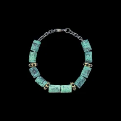 ARTIFACT  TEAL PATINA CYLINDER BEADED LINK BRACELET WITH BLACK SAPPHIRE