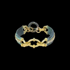 ARTIFACT TOGGLE LINK BRACELET WITH WHITE DIAMONDS AND TEAL PATINA