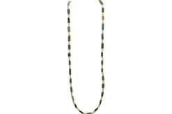 32"  BEADED NECKLACE WITH TURQUOISE CERAMIC AFGHANI AND CARVED