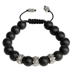 BEADED PULL BRACELET WITH BLACK ONYX AND GREY DIAMONDS