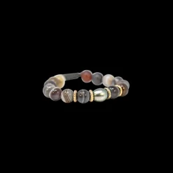 BEADED PULL BRACELET WITH TAHITIAN PEARLS AND BOTSWANA