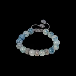 BEADED PULL BRACELET WITH RUTILATED BLUE BEADS AND CHAMPAGNE DIAMONDS