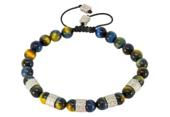 BEADED PULL BRACELET WITH YELLOW BLUE TIGER