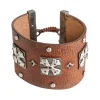 BLACK  SAPPHIRE CROSS LEATHER PULL BRACELET