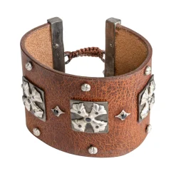 BLACK  SAPPHIRE CROSS LEATHER PULL BRACELET