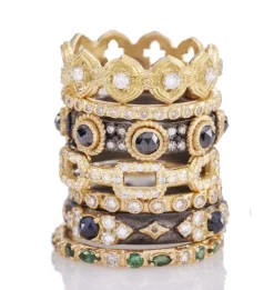 Black Sapphire Scroll Stack Band Ring