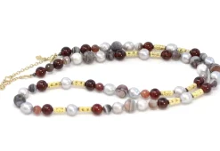 Botswana Agate, Pearls, and Garnet Beaded Necklace