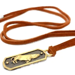 Bull Shield Pendant Leather Necklace