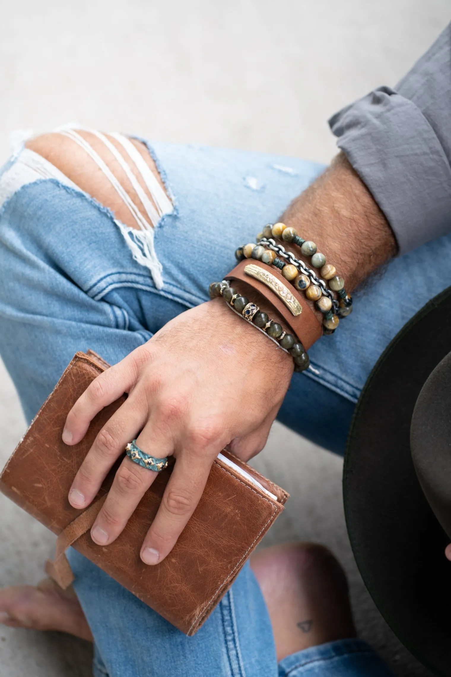 Chain and Tiger Eye Beaded Bracelet