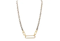 17" CHAIN LINK NECKLACE WITH PAVE PAPERCLIP