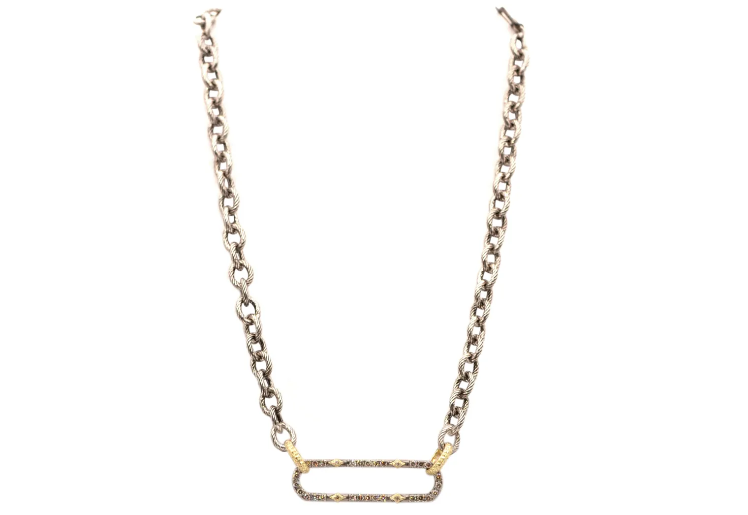 17" CHAIN LINK NECKLACE WITH PAVE PAPERCLIP