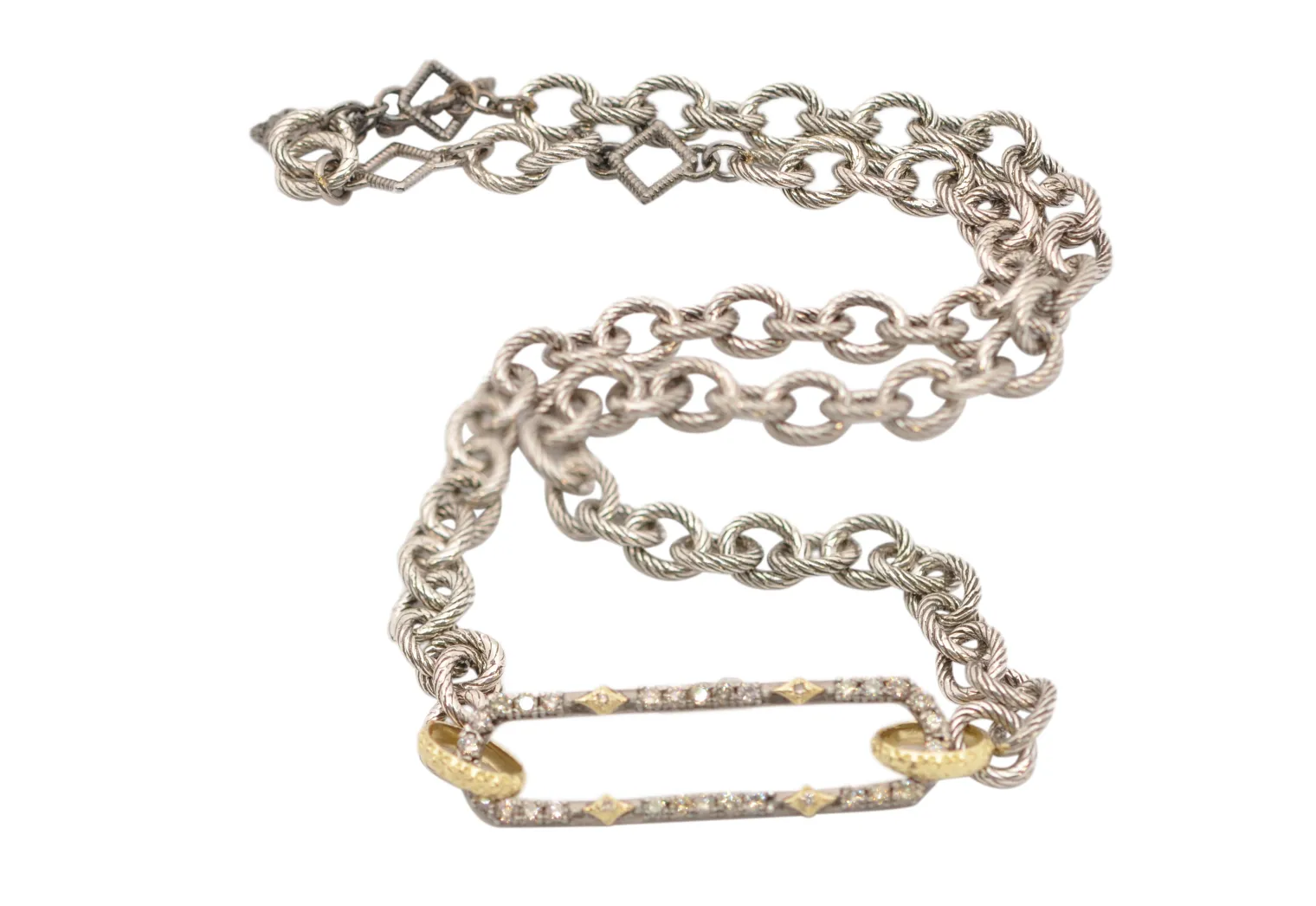 17" CHAIN LINK NECKLACE WITH PAVE PAPERCLIP