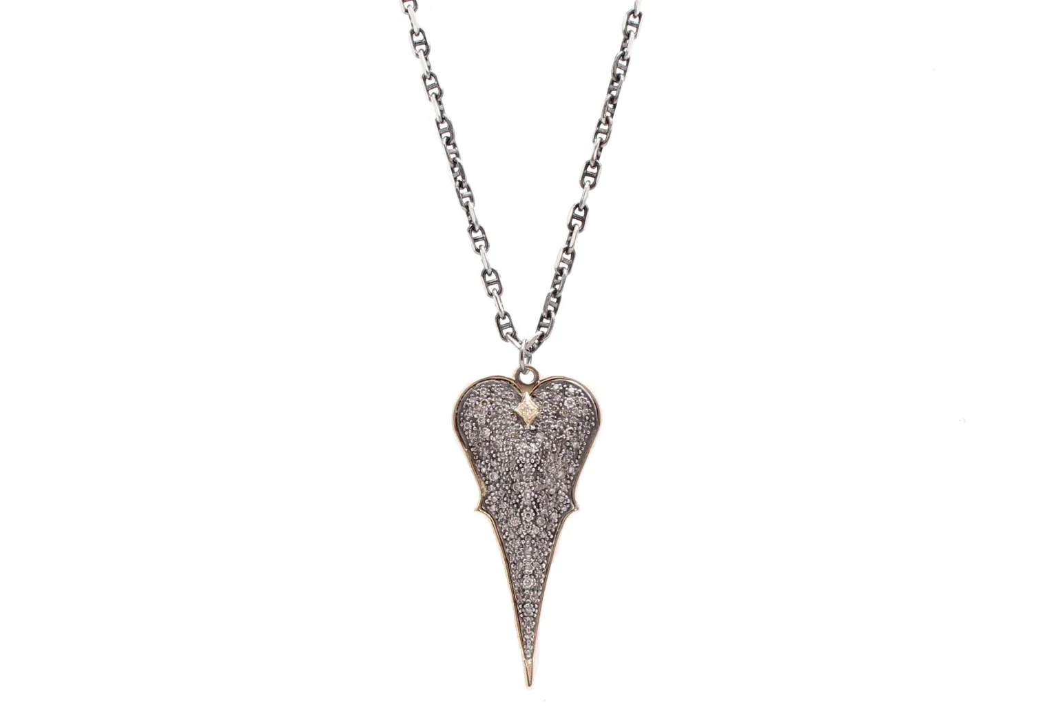 Champagne Diamond Pave Heart Shield Necklace