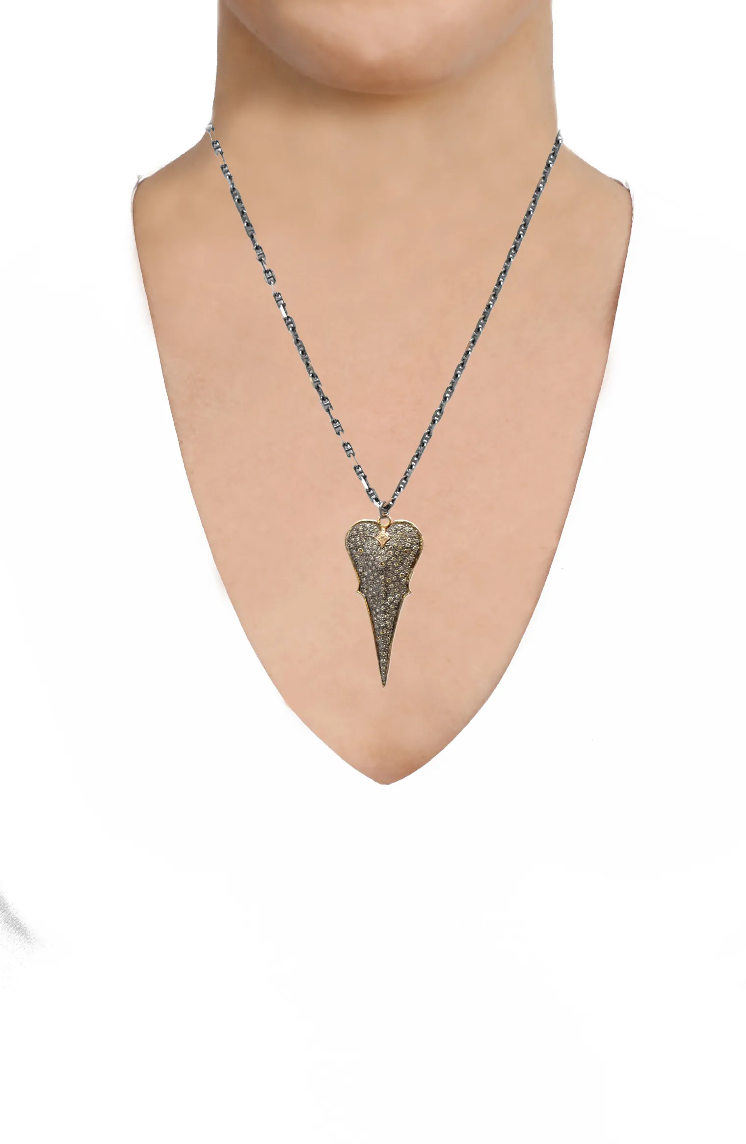 Champagne Diamond Pave Heart Shield Necklace
