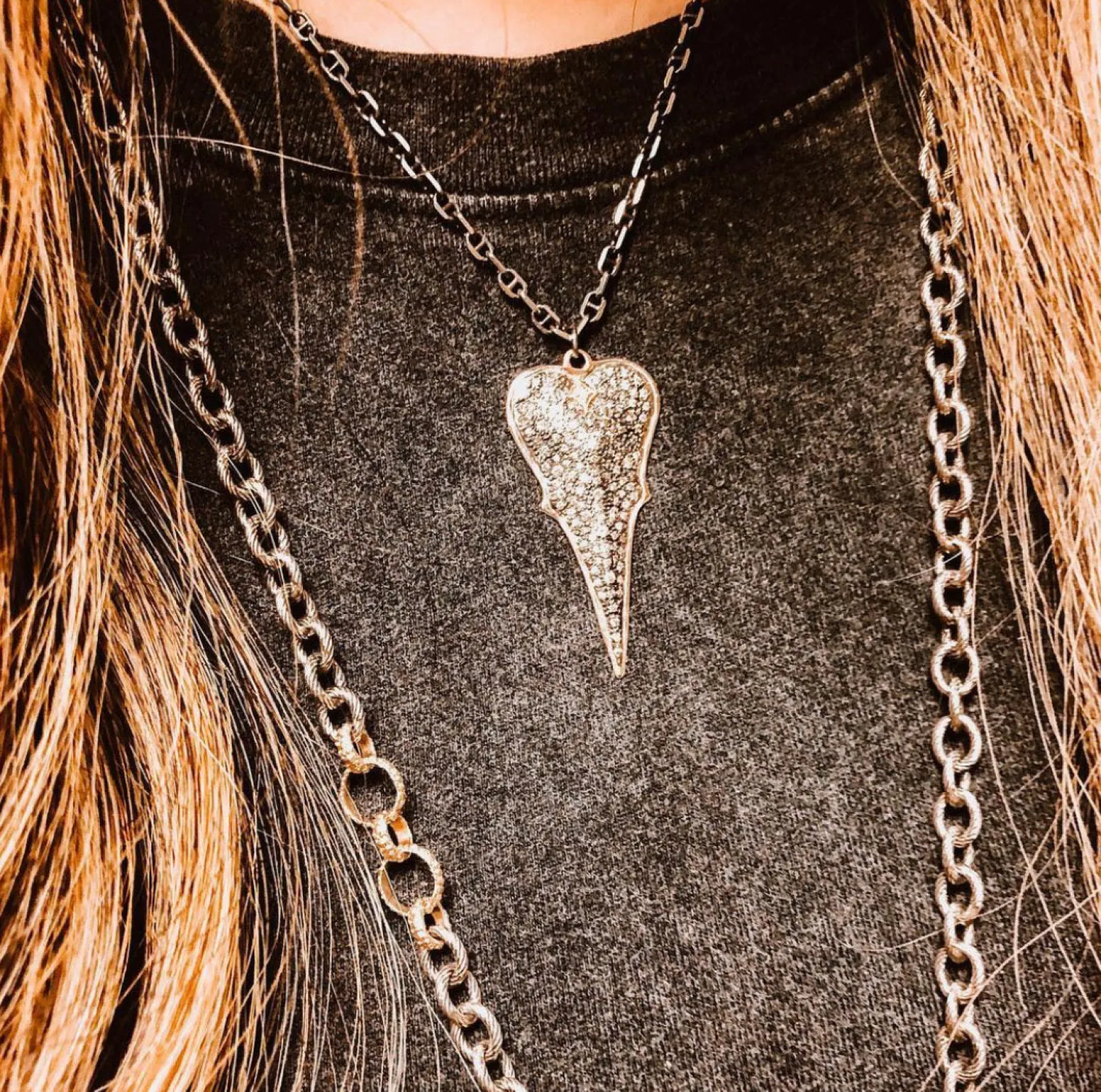 Champagne Diamond Pave Heart Shield Necklace