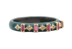 CRIVELLI AND PINK BAGUETTES ENAMEL STACK RING