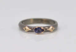 DARK MAUVE ENAMEL WITH PEAR CUT IOLITE RING