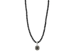 22" DECAGON COIN BLACK GREY RUTILATED QUARTZ BEADS NECKLACE