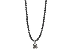24" DECAGON COIN BLACK GREY RUTILATED QUARTZ BEADS NECKLACE