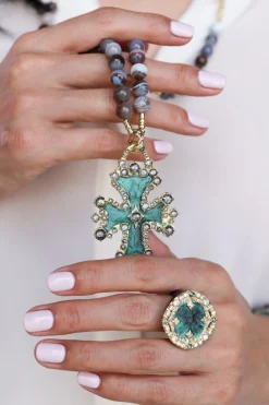 DISC ARTIFACT TEAL PATINA STATEMENT RING