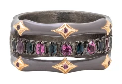 DOUBLE CRIVELLI ENAMEL WITH SAPPHIRE AND PURPLE GARNET RING