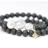 DOUBLE WRAP BEADED BRACELET WITH GOLD CRIVELLI BLACK ONYX 3 FRESH WATER PEARLS