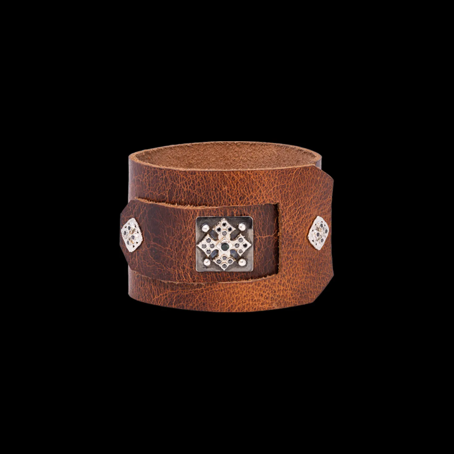 DOUBLET LEATHER BRACELET WITH BLACK AND WHITE DIAMONDS
