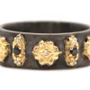 FLORAL AND SCROLL STATIONS WIDE BAND STACK RING