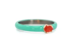 Green Turquoise Enamel with Mexican Fire Opal Stack Ring