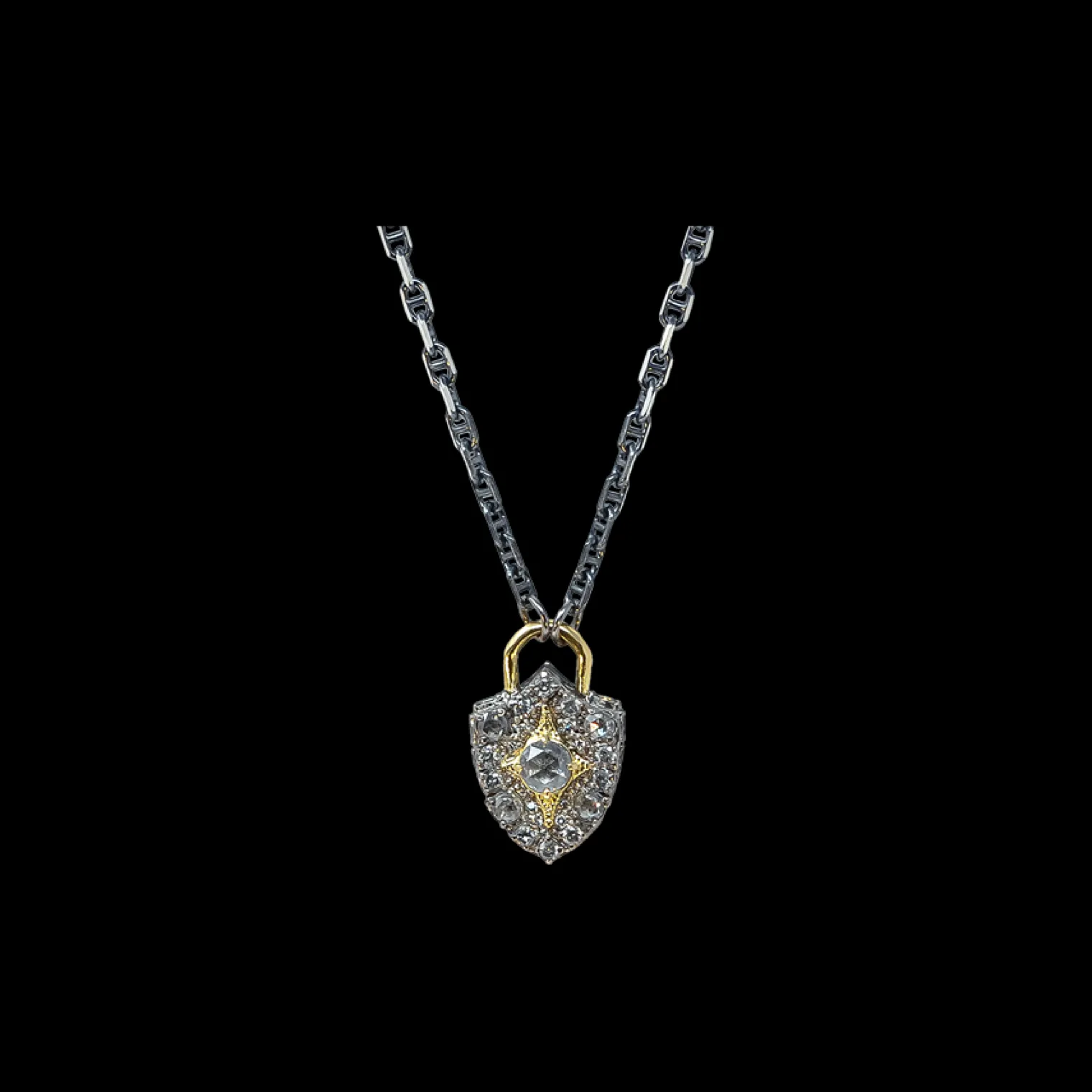 GREY DIAMOND PADLOCK SHIELD NECKLACE