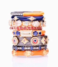 Half Enamel and Half Stack Band Ring
